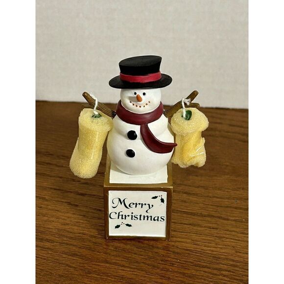 Snowman Figurine Standing on Box 4" - Picture 1 of 3